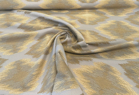 Obli Golden Geige Reversible Heavy Chenille Upholstery Fabric - Golden Beige Geometric Pattern, 62" Width (1 Yard)