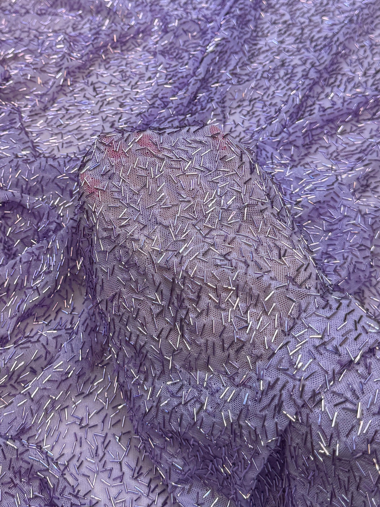 Lavender Bugle Beaded Stretch Mesh