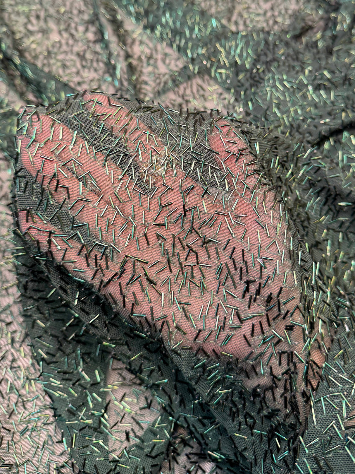 Stretch Bugle Beaded Power Mesh Hunter Green
