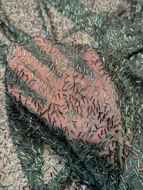 Stretch Bugle Beaded Power Mesh Hunter Green
