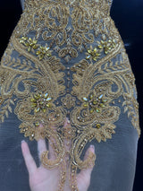Gold Rhinestone Bodice Applique