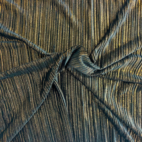 Metallic Pleated Stretch Velvet Fabric - Silver, Gold, Bronze, 58" Width, 4-Way Stretch (1 Yard)
