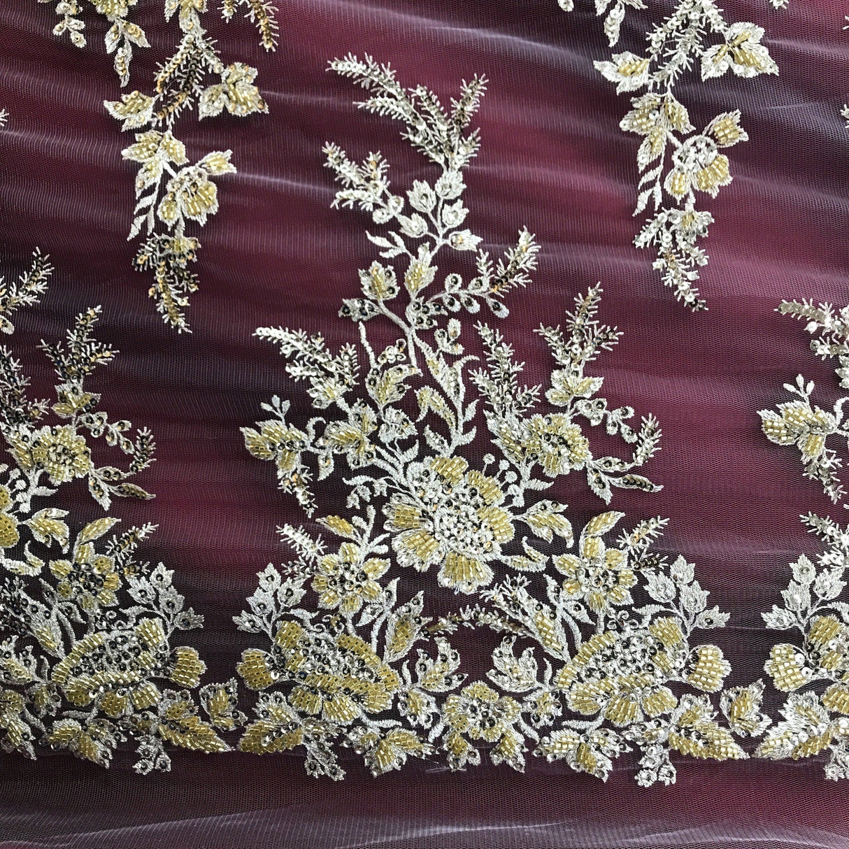 Beaded Sequined Lace Fabric 100% Polyester Net Mesh 52"