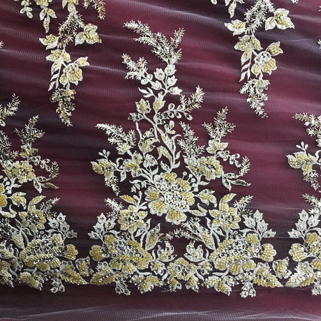 Beaded Sequined Lace Fabric 100% Polyester Net Mesh 52"