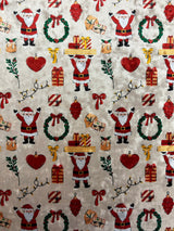 Jolly Santa Printed Crushed Velvet Fabric - Red Santa Print, 1 Yard