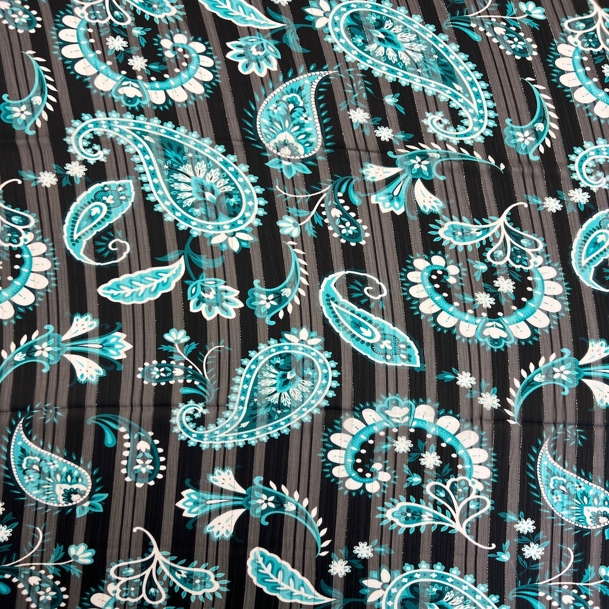 Chiffon Fabric Paisley Print Metallic Stripe