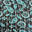 Paisley Print Metallic Stripe Chiffon Fabric - Aqua Paisley Print With Metallic Stripes, 57" Width (1 Yard)