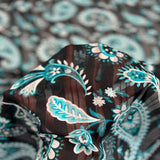 Paisley Print Metallic Stripe Chiffon Fabric - Aqua Paisley Print With Metallic Stripes, 57" Width (1 Yard)