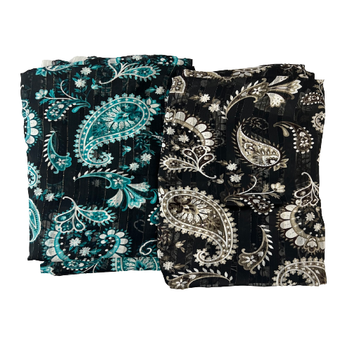 Paisley Print Metallic Stripe Chiffon Fabric - Aqua Paisley Print With Metallic Stripes, 57" Width (1 Yard)