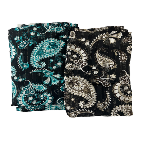 Paisley Print Metallic Stripe Chiffon Fabric - Aqua Paisley Print With Metallic Stripes, 57" Width (1 Yard)