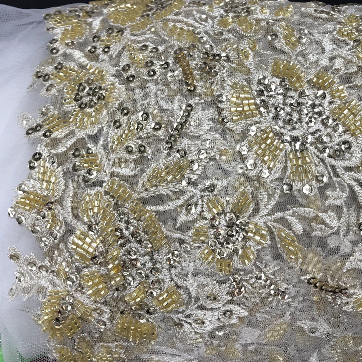 Beaded Sequined Lace Fabric 100% Polyester Net Mesh 52"