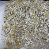 Beaded Sequined Lace Fabric 100% Polyester Net Mesh 52"