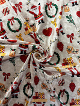 1 Yard Jolly Santa Printed Crushed Velvet 4?way Stretch Fabric Costumes Activewear Streetwear
