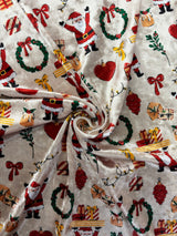 Jolly Santa Printed Crushed Velvet Fabric - Red Santa Print, 1 Yard