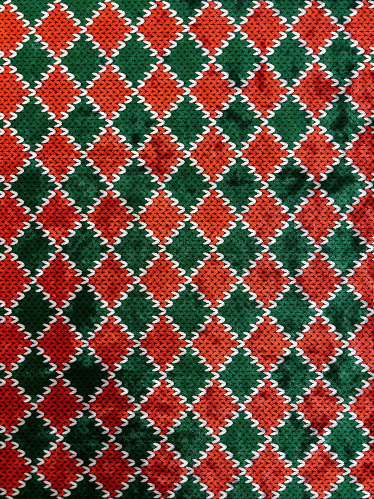 Red And Green Diamond Crushed Velvet Fabric - Red And Green Diamond Pattern, 36" X 60" (1 Yard)