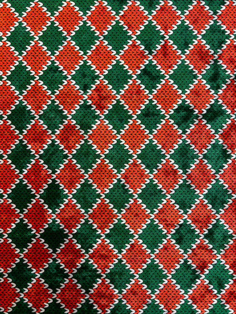 Red And Green Diamond Crushed Velvet Fabric - Red And Green Diamond Pattern, 36" X 60" (1 Yard)