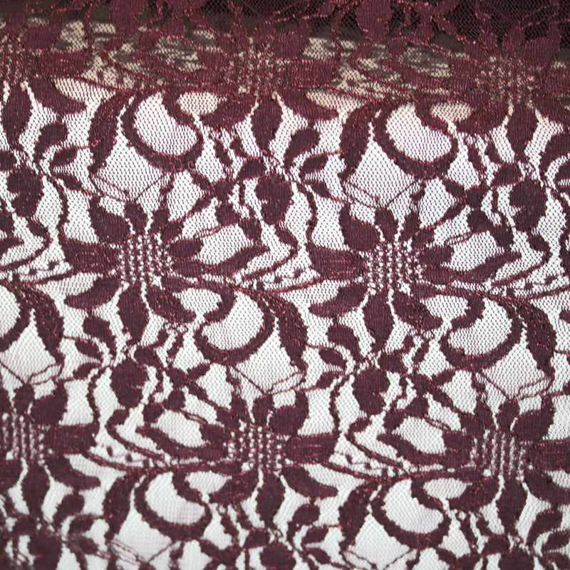 Embroidered 3D Floral Lace Polyester Rayon Fabric - Burgundy 3D Floral Embroidery, 59" Width (By The Yard)