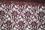 Embroidered 3D Floral Lace Polyester Rayon Fabric - Burgundy 3D Floral Embroidery, 59" Width (By The Yard)