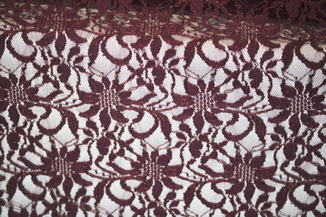 Embroidered 3D Floral Lace Polyester Rayon Fabric - Burgundy 3D Floral Embroidery, 59" Width (By The Yard)