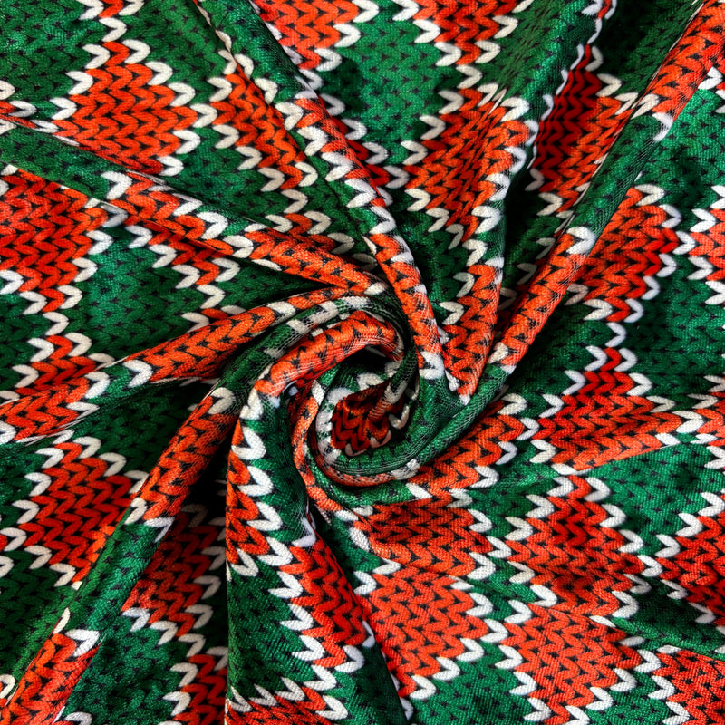 Red And Green Diamond Crushed Velvet Fabric - Red And Green Diamond Pattern, 36" X 60" (1 Yard)