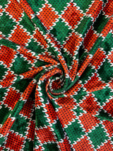 Red And Green Diamond Crushed Velvet Fabric - Red And Green Diamond Pattern, 36" X 60" (1 Yard)