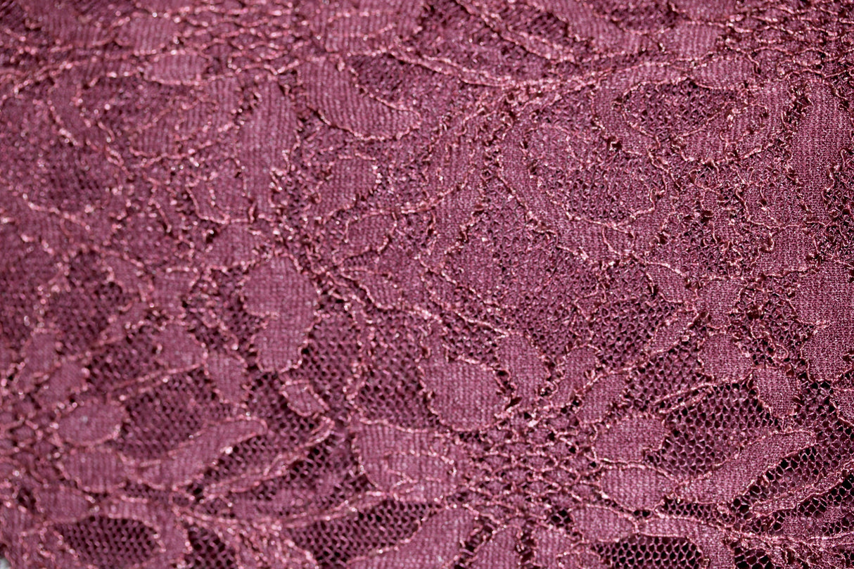 Embroidered 3D Floral Lace Polyester Rayon Fabric - Burgundy 3D Floral Embroidery, 59" Width (By The Yard)
