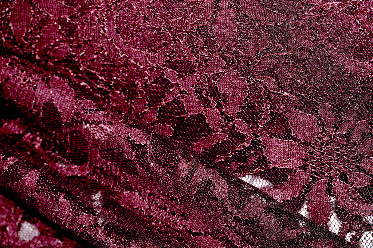 Embroidered 3D Floral Lace Polyester Rayon Fabric - Burgundy 3D Floral Embroidery, 59" Width (By The Yard)