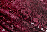 Embroidered 3D Floral Lace Polyester Rayon Fabric - Burgundy 3D Floral Embroidery, 59" Width (By The Yard)
