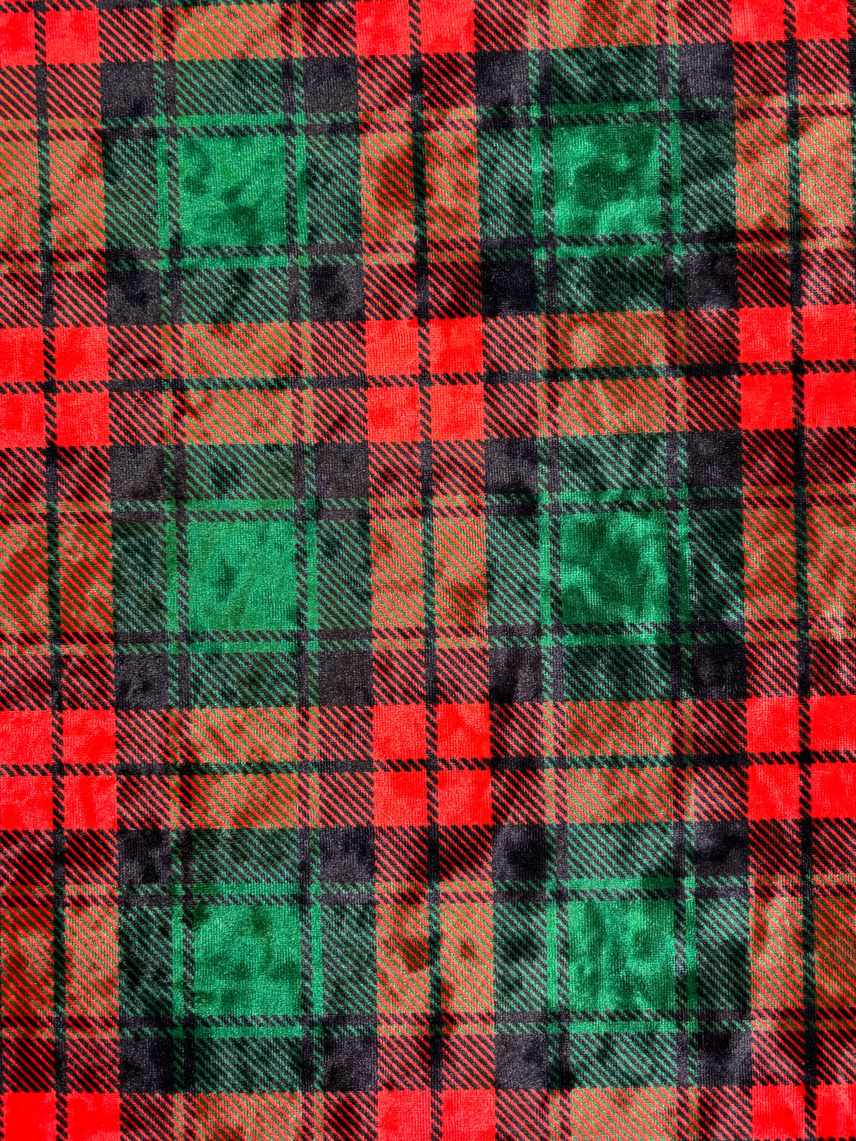Red And Green Plaid Crushed Velvet Fabric - Red And Green Plaid, 36" Width (1 Yard)