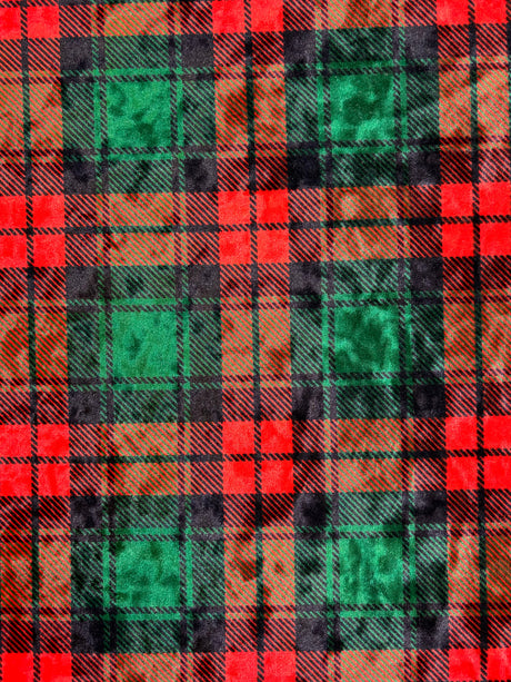 Red And Green Plaid Crushed Velvet Fabric - Red And Green Plaid, 36" Width (1 Yard)