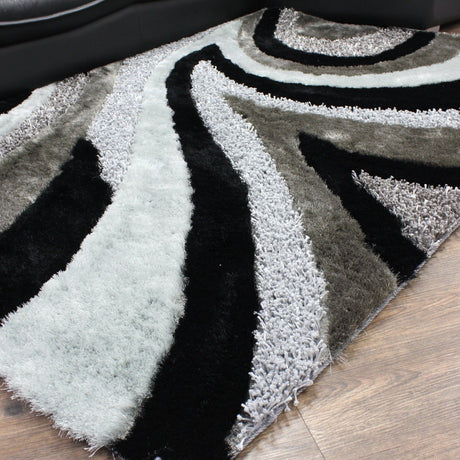 Geometric Shag Thick Design Area Rug - Shag Rug Fabric - Gray/Black Geometric Pattern, 2" Pile, 7'6" X 10'3" (1 Piece)