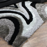 Geometric Shag Thick Design Area Rug - Shag Rug Fabric - Gray/Black Geometric Pattern, 2" Pile, 7'6" X 10'3" (1 Piece)