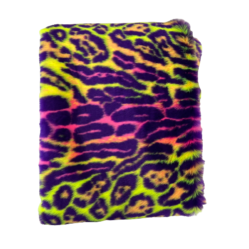 Faux Fur Fabric Multicolor Rainbow Leopard Print