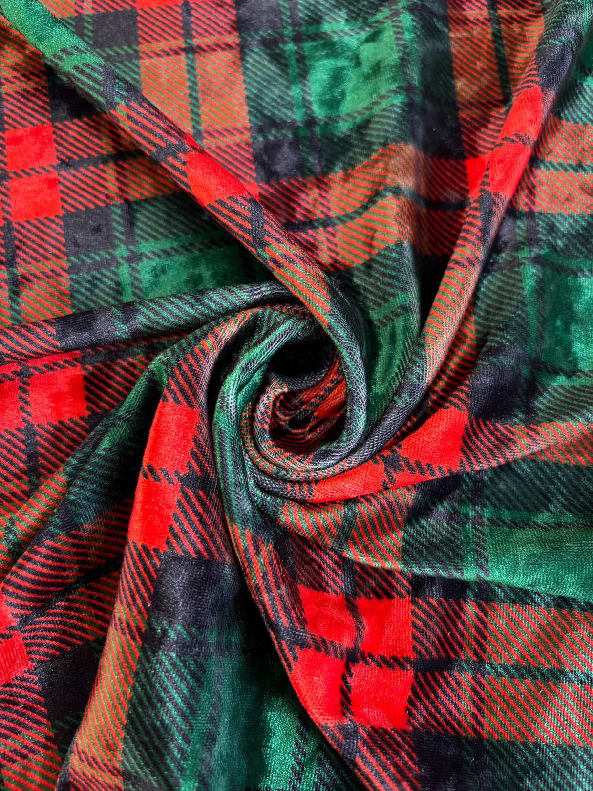 Red And Green Plaid Crushed Velvet Fabric - Red And Green Plaid, 36" Width (1 Yard)
