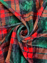 Red And Green Plaid Crushed Velvet Fabric - Red And Green Plaid, 36" Width (1 Yard)
