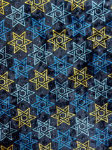 Star Of David Crushed Velvet Fabric - Blue Star Of David Print, 36" Width (1 Yard)