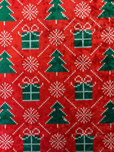 Christmas Print Crushed Velvet Fabric - Christmas Print, 4-Way Stretch, 36" X 60" (1 Yard)