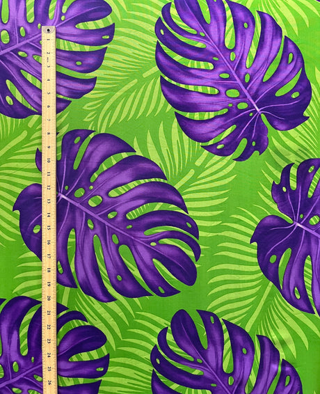 Polyester Peachskin Fabric Monstera Dypsis Lutescens Leaves