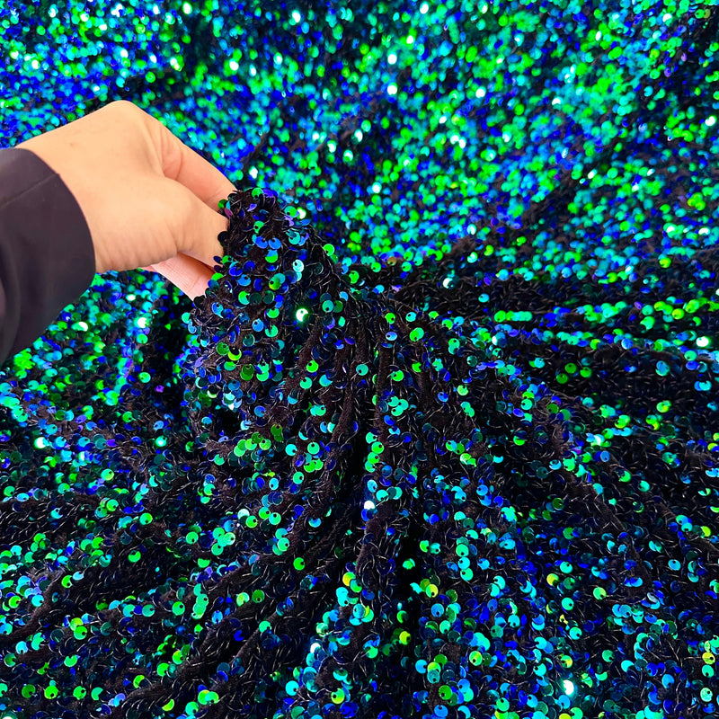 Iridescent Emerald Sequin Velvet