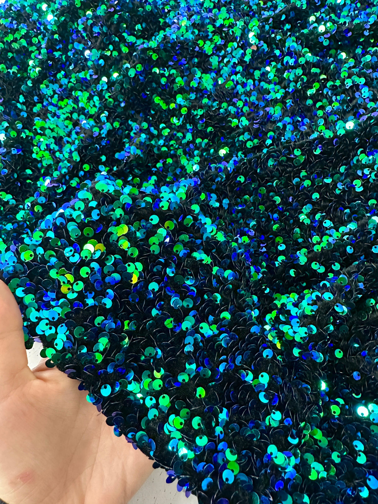Iridescent Emerald Sequin Velvet