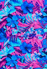Restocked Nylon Spandex Fabric - Neon Tropical Floral Design, Rainbow Multi, Blue Green, Purple Blue, Orange Pink, 58" To 60" Width
