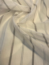 P Kaufmann Glacier White Linen Look Sheer Iznik Stripe Polyester Fabric - White, Stripe, 118" Width (1 Yard)