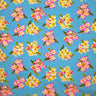 Plumeria Clusters Poly Cotton Fabric - Floral Print, Artic Blue/Navy/Pink, 45" Width (1 Yard)