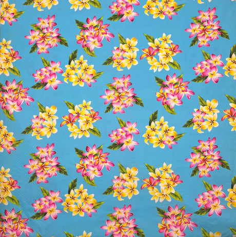 Plumeria Clusters Poly Cotton Fabric - Floral Print, 45" Width (1 Yard)