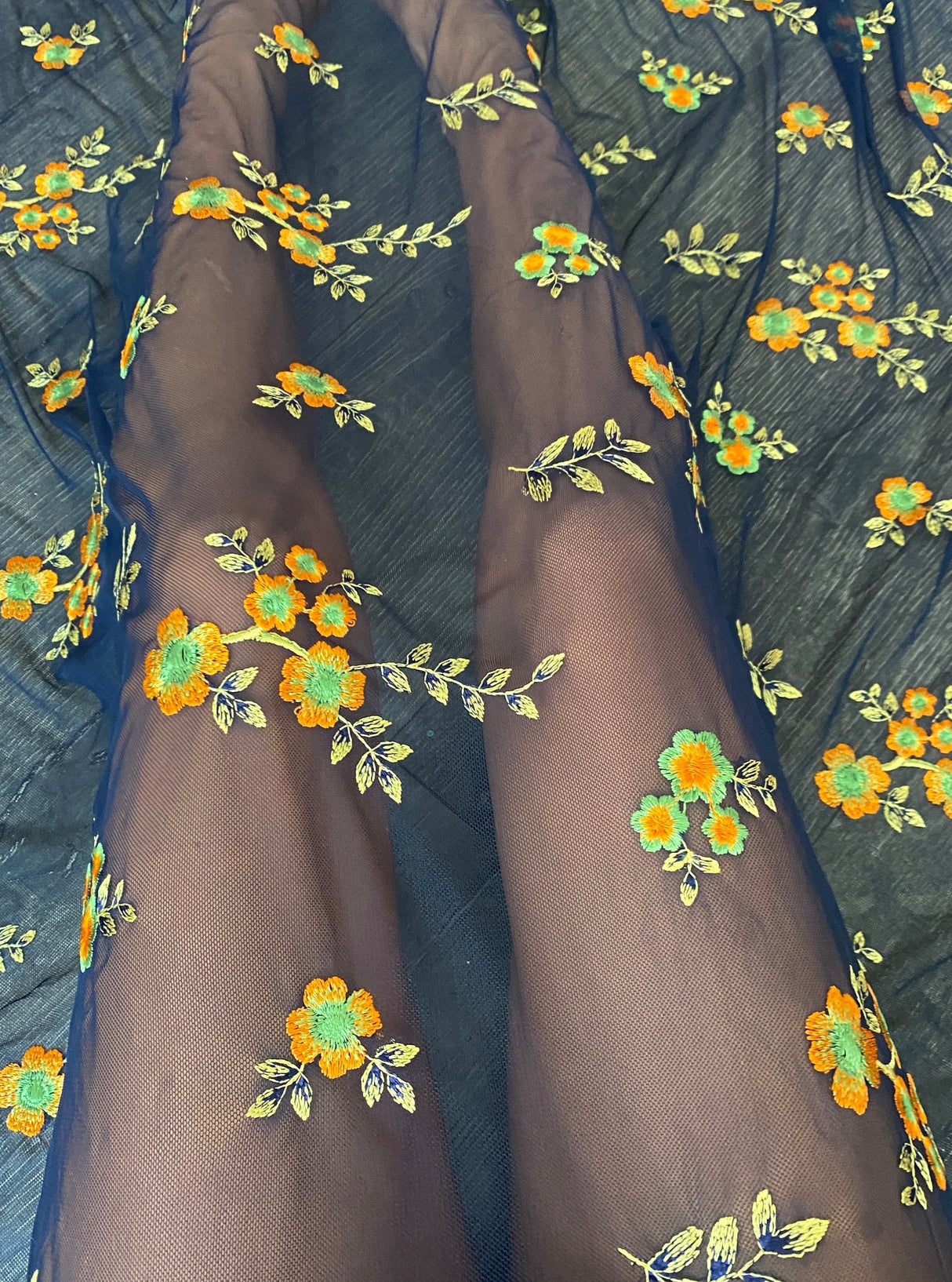 Floral Power Mesh Navy Orange