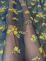 Floral Power Mesh Navy Orange