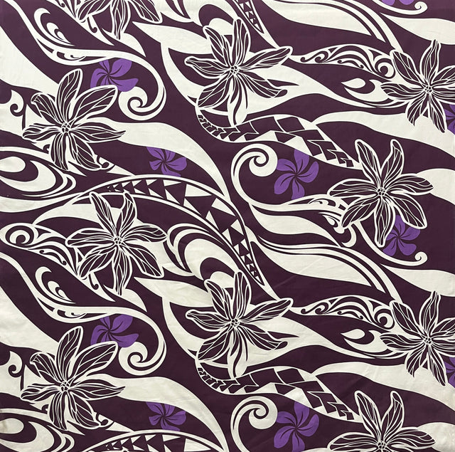 Poly Cotton Hawaiian Gardenia Waves Fabric