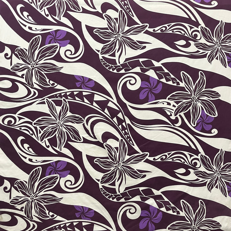 Hawaiian Gardenia Waves Traditional Tattoo Poly Cotton Fabric - Hawaiian Gardenia Waves, 45" Width (1 Yard)