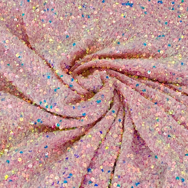 Stretch Sequin on Velvet Baby Pink