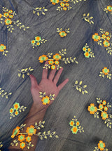 Floral Power Mesh Navy Orange